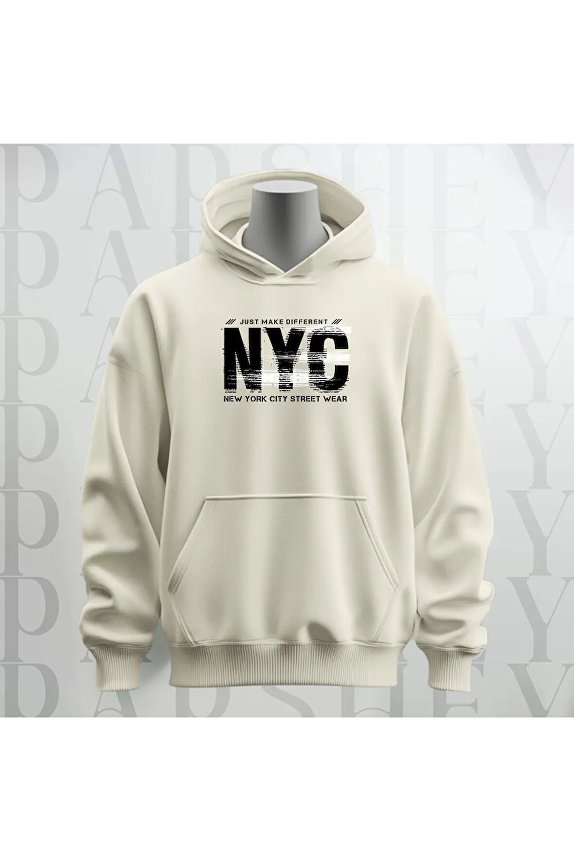 NYC Baskılı Kapüşonlu Sweatshirt Hoodie Kalın Kumaş 3 İplik Şardonlu