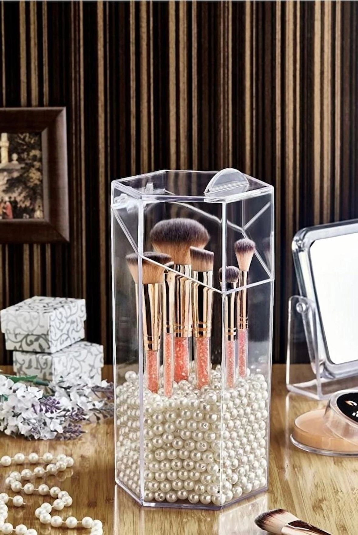 Kapaklı Makyaj Fırçası Düzenleyici Organizer