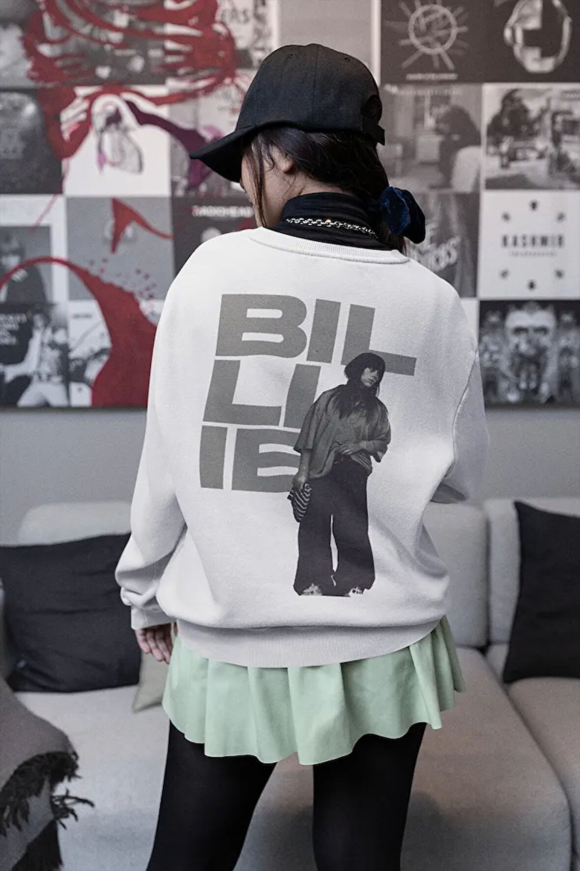 Tasarım Billie Eilish Baskılı Unisex Oversize Şarkıcı Sweatshirt