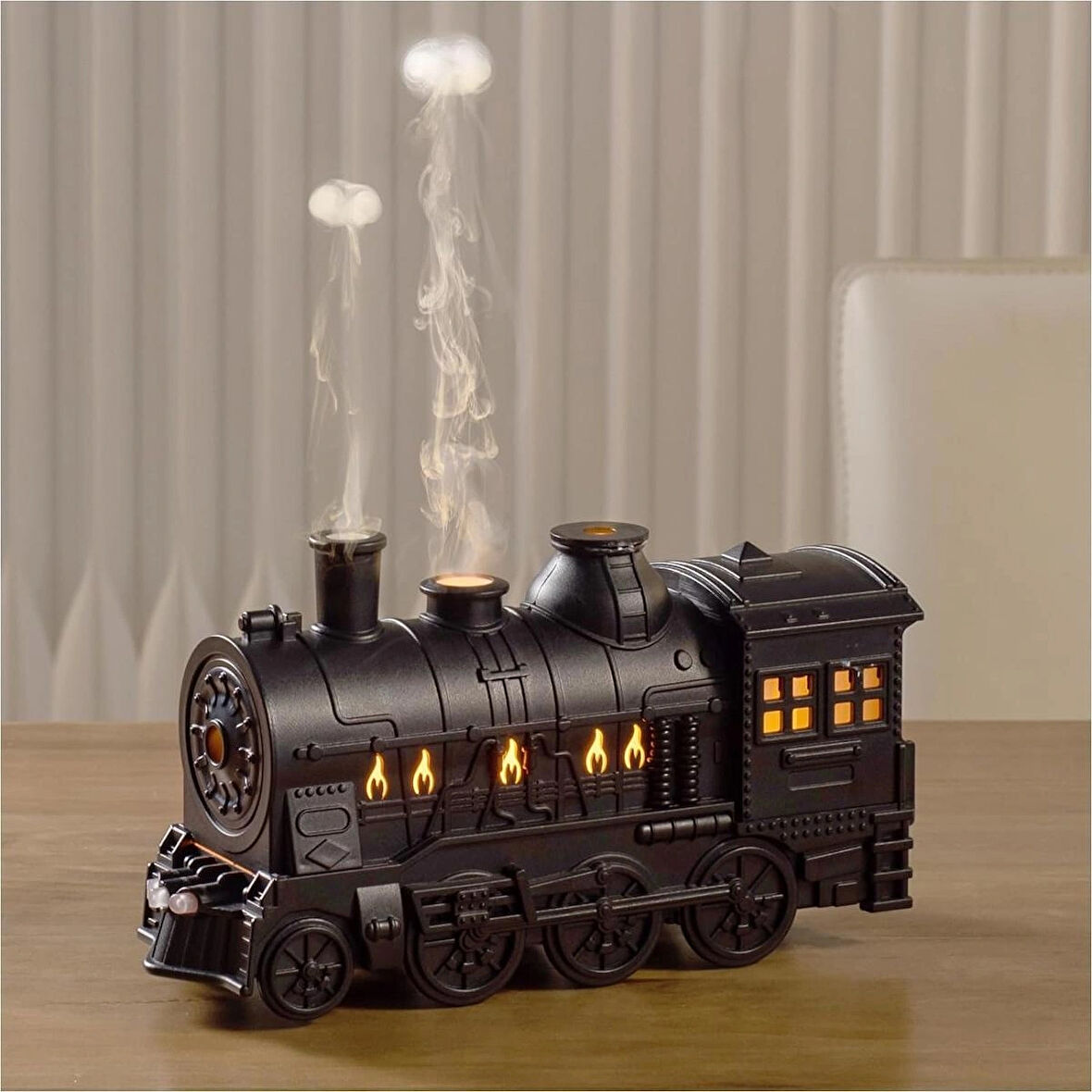 Oddity Tren Şekilli Buhar Difüzörü 300ML LED Alevli Gece Lambası USB Aroma Cihazı