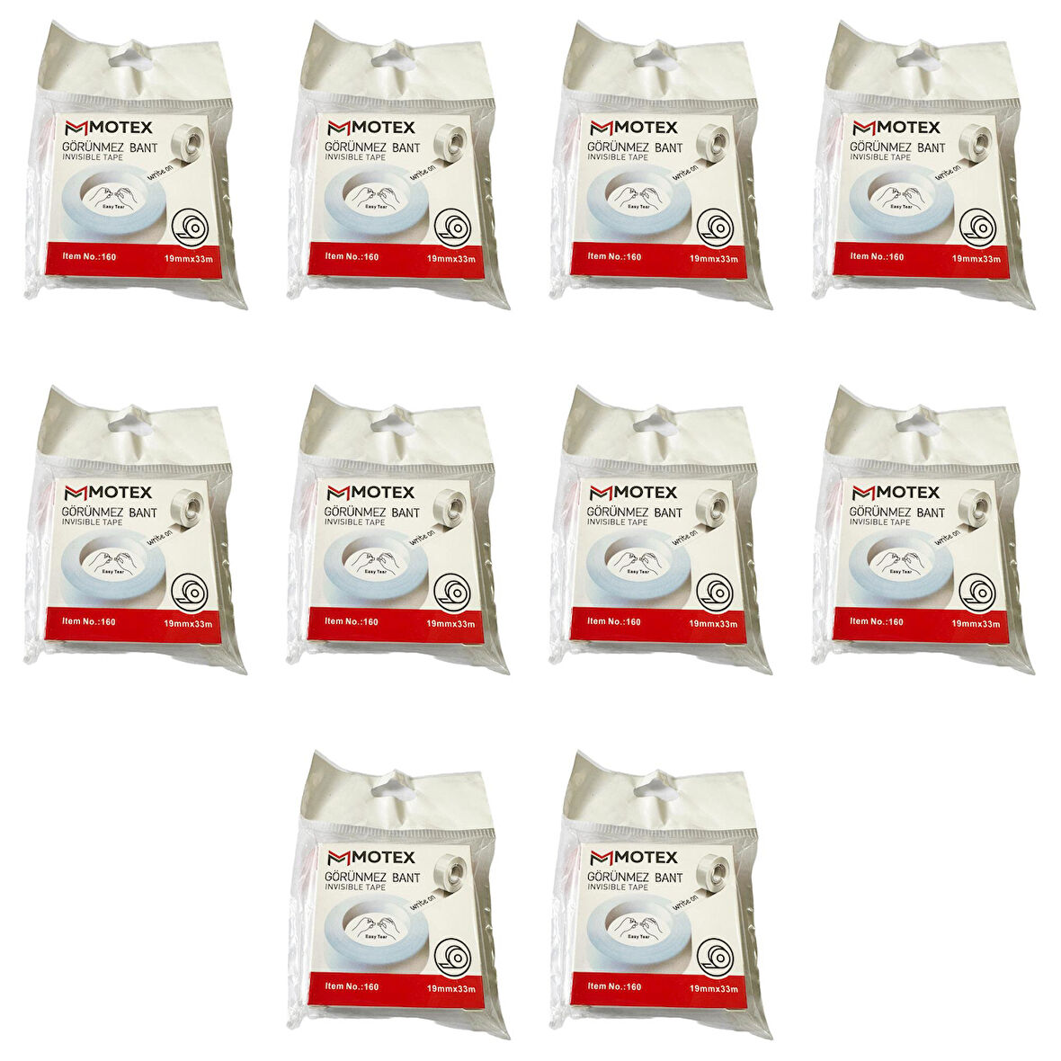 Motex Görünmez Şeffaf Bant - Düzeltme Birleştirme Bandı - 19 mm x 33 Metre - 10 Adet