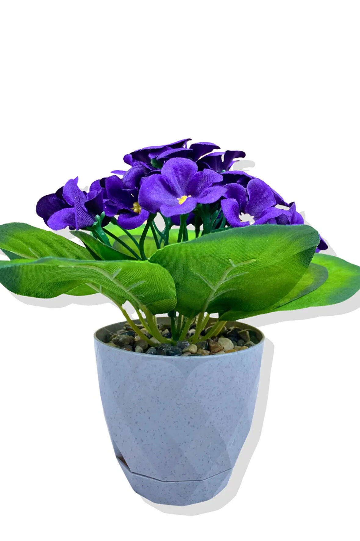 Yapay Mini Saksıda Koyu Mor Menekşe 20 Cm Açık Mavi Saksı