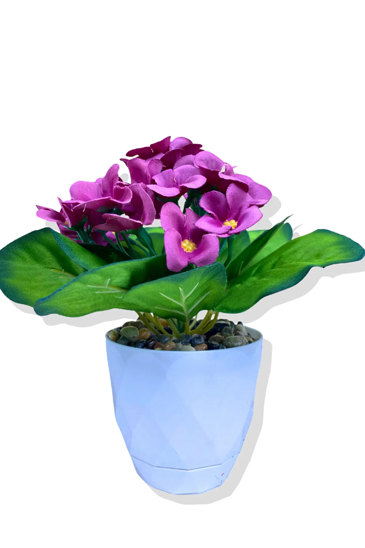 Yapay Mini Saksıda Mor Menekşe 20 Cm Beyaz Saksı