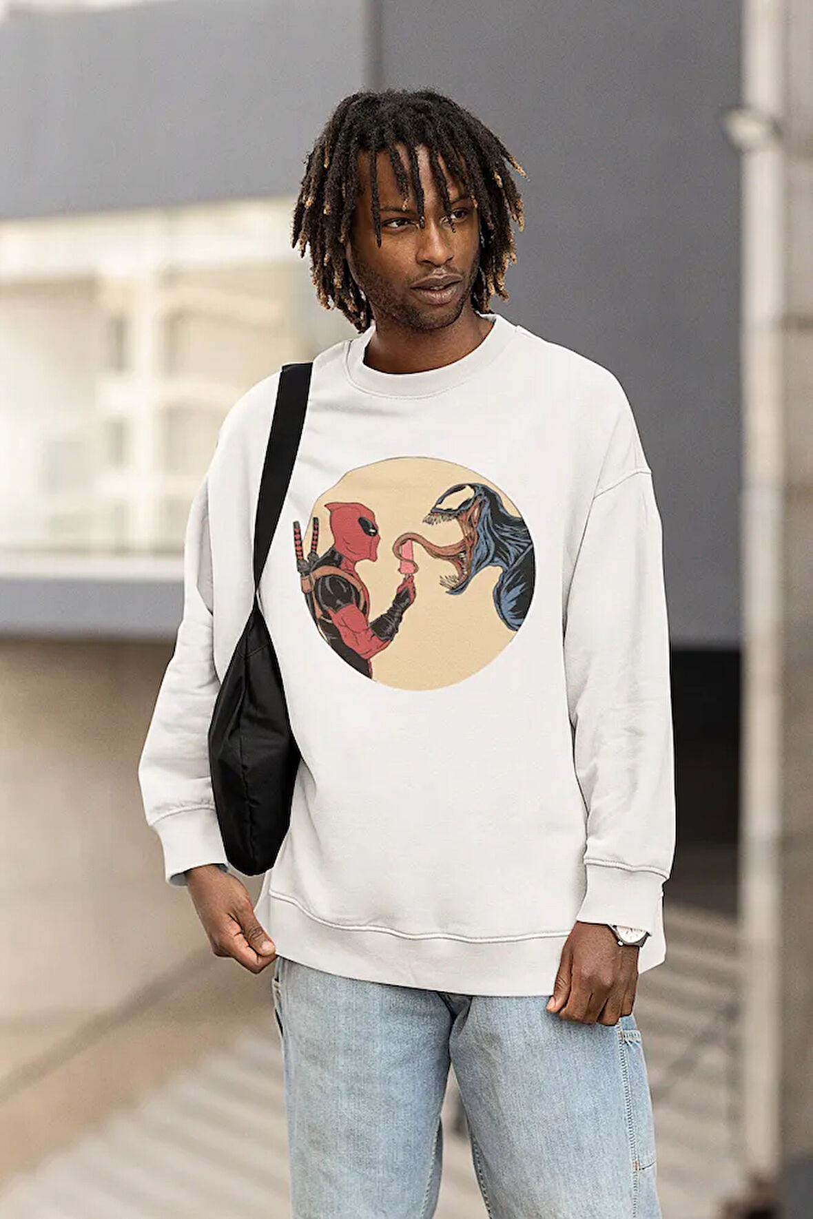 Deadpool x Venom Baskılı Unisex Oversize Tasarım Sweatshirt
