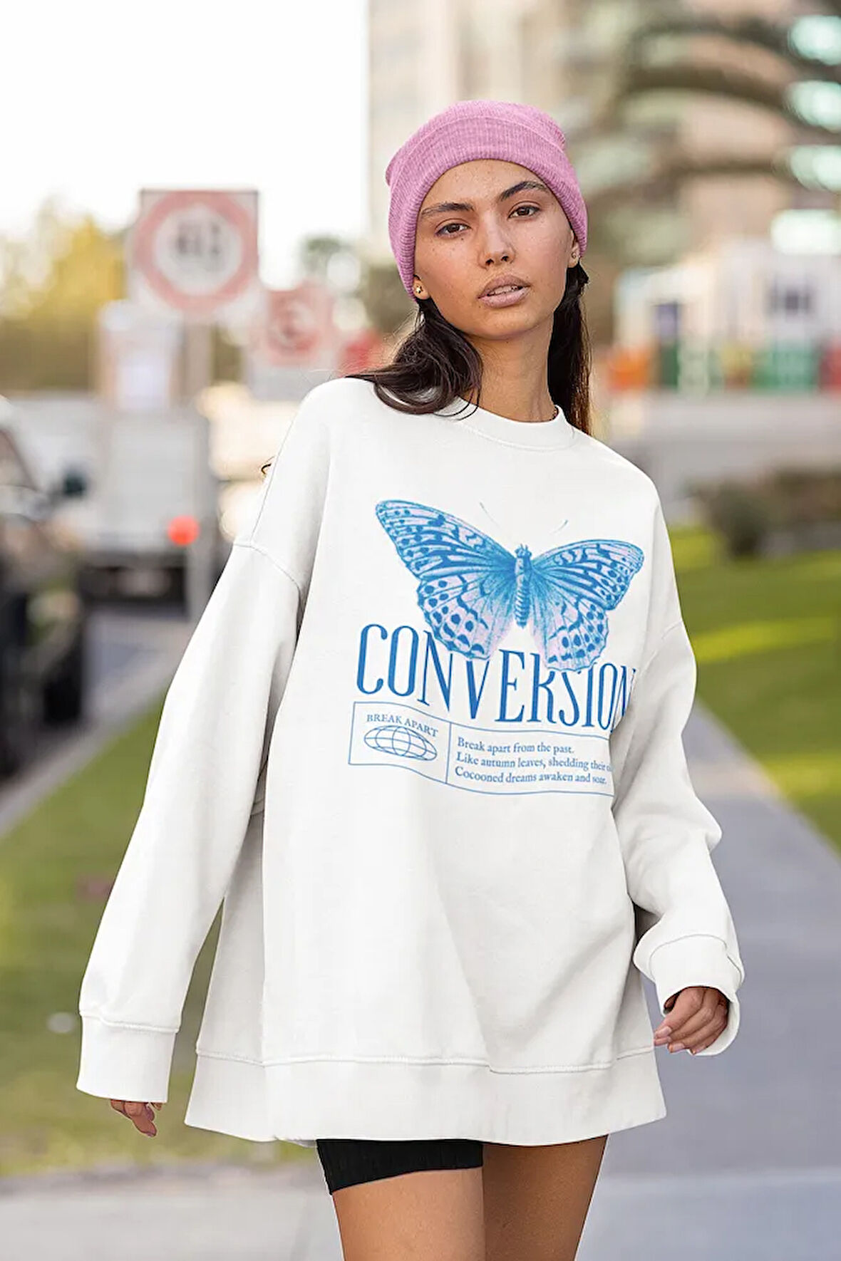 Conversion Kelebek Baskılı Unisex Oversize Tasarım Sweatshirt