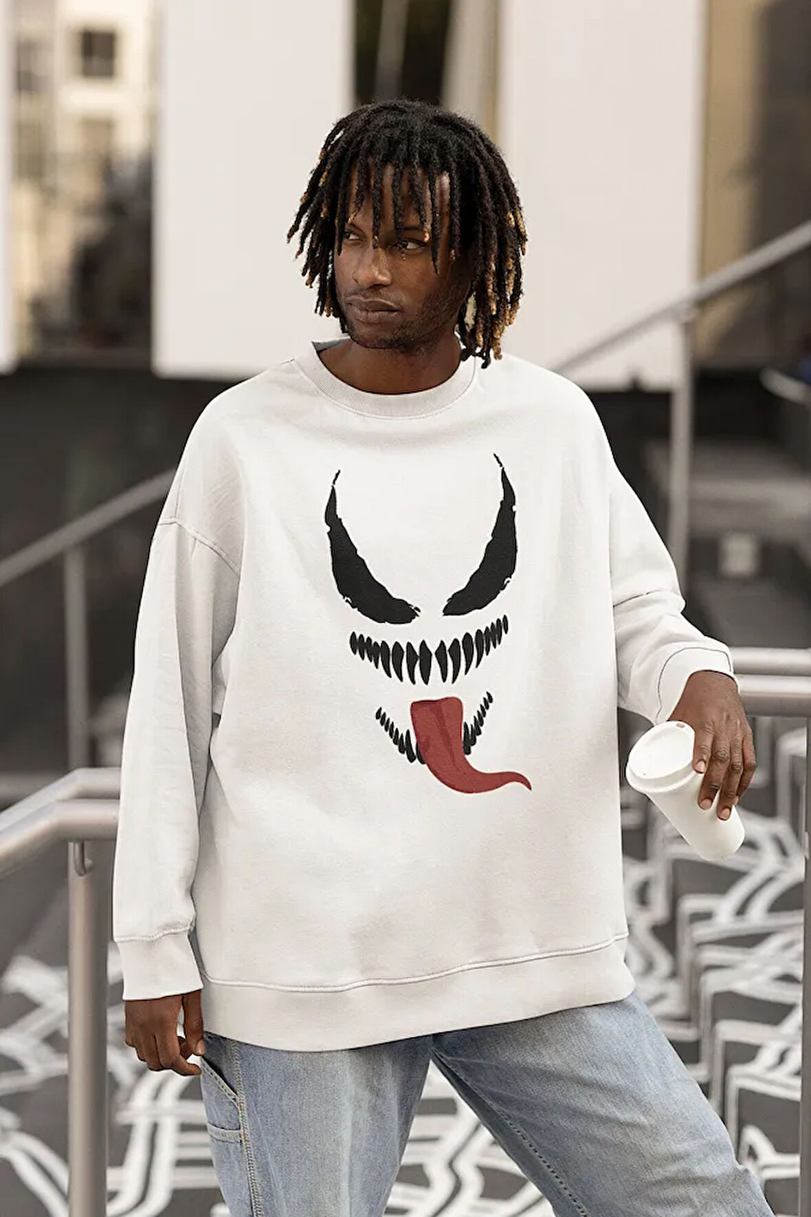 Tasarım Venom Baskılı Unisex Oversize Film Sweatshirt