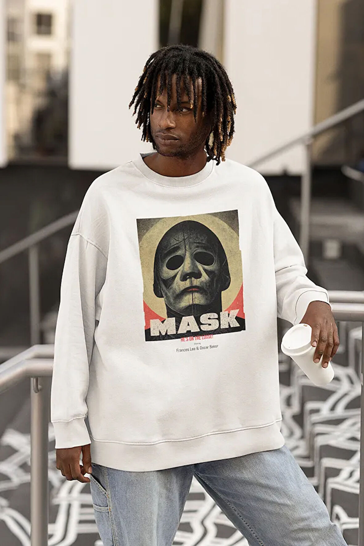 Tasarım Mask Yazılı Unisex Oversize Sweatshirt