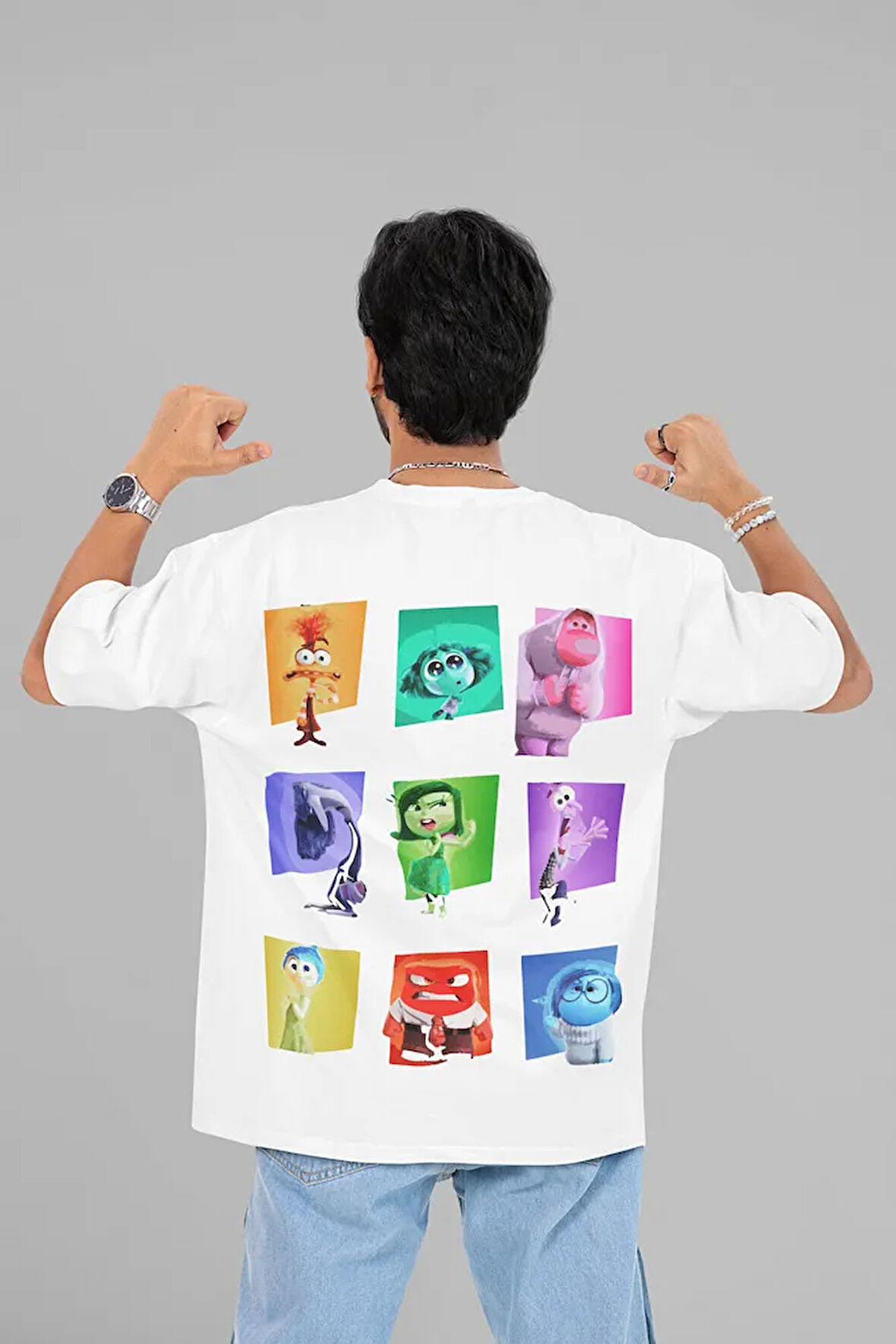 Ters Yüz Çizgi Film Baskılı Unisex Oversize Insiide Out Tişört