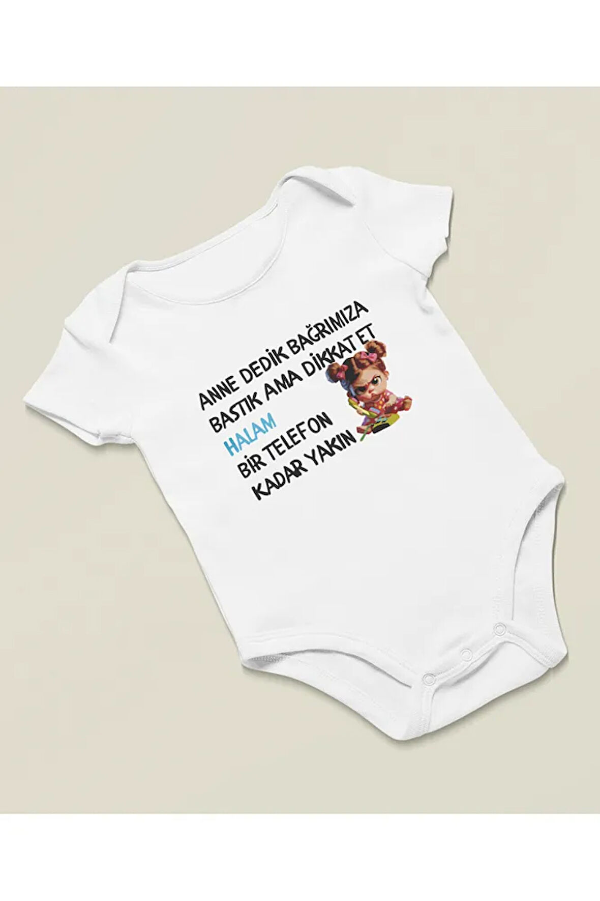 Halam Bir Telefon Kadar Yakın Yazılı Pamuklu Yumuşak Unisex Çıtçıtlı Body Zıbın
