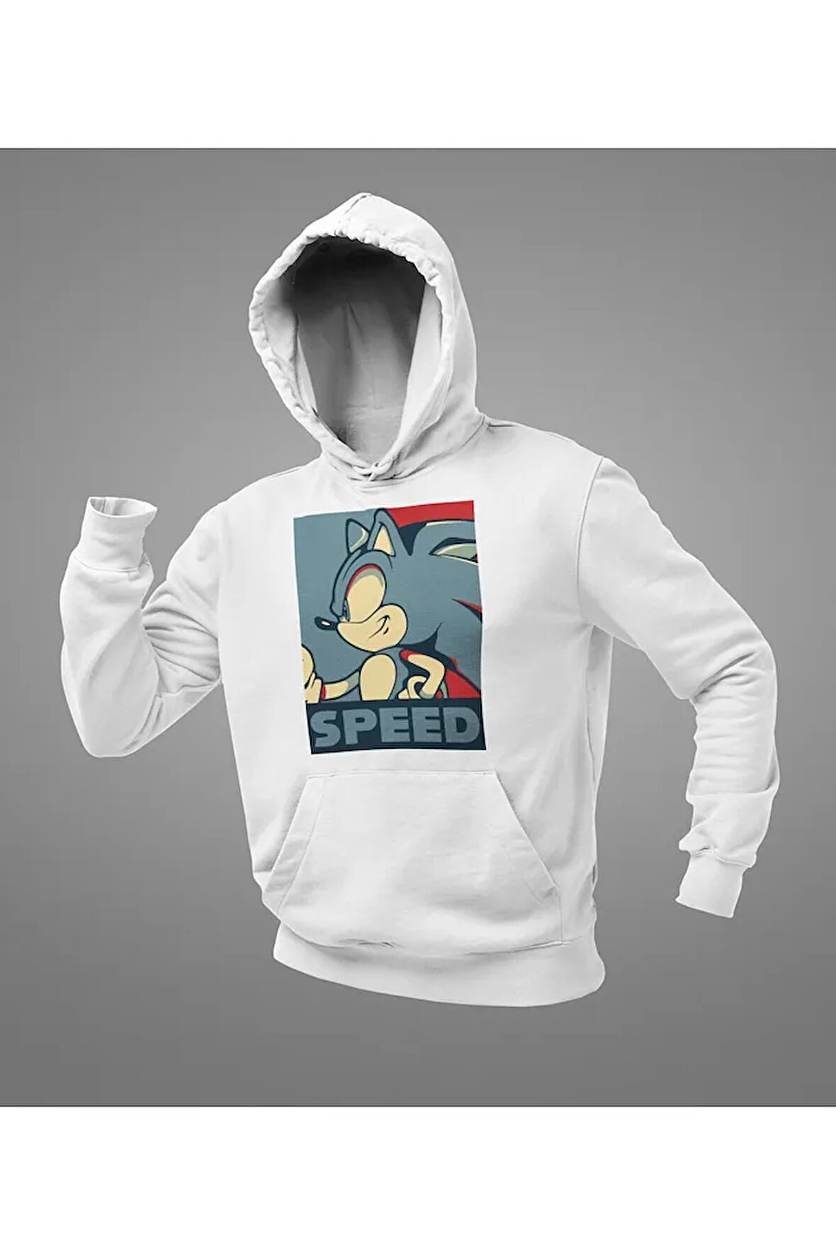Speed Çizgi Film Sonic Baskılı Unisex Oversize Hoodie