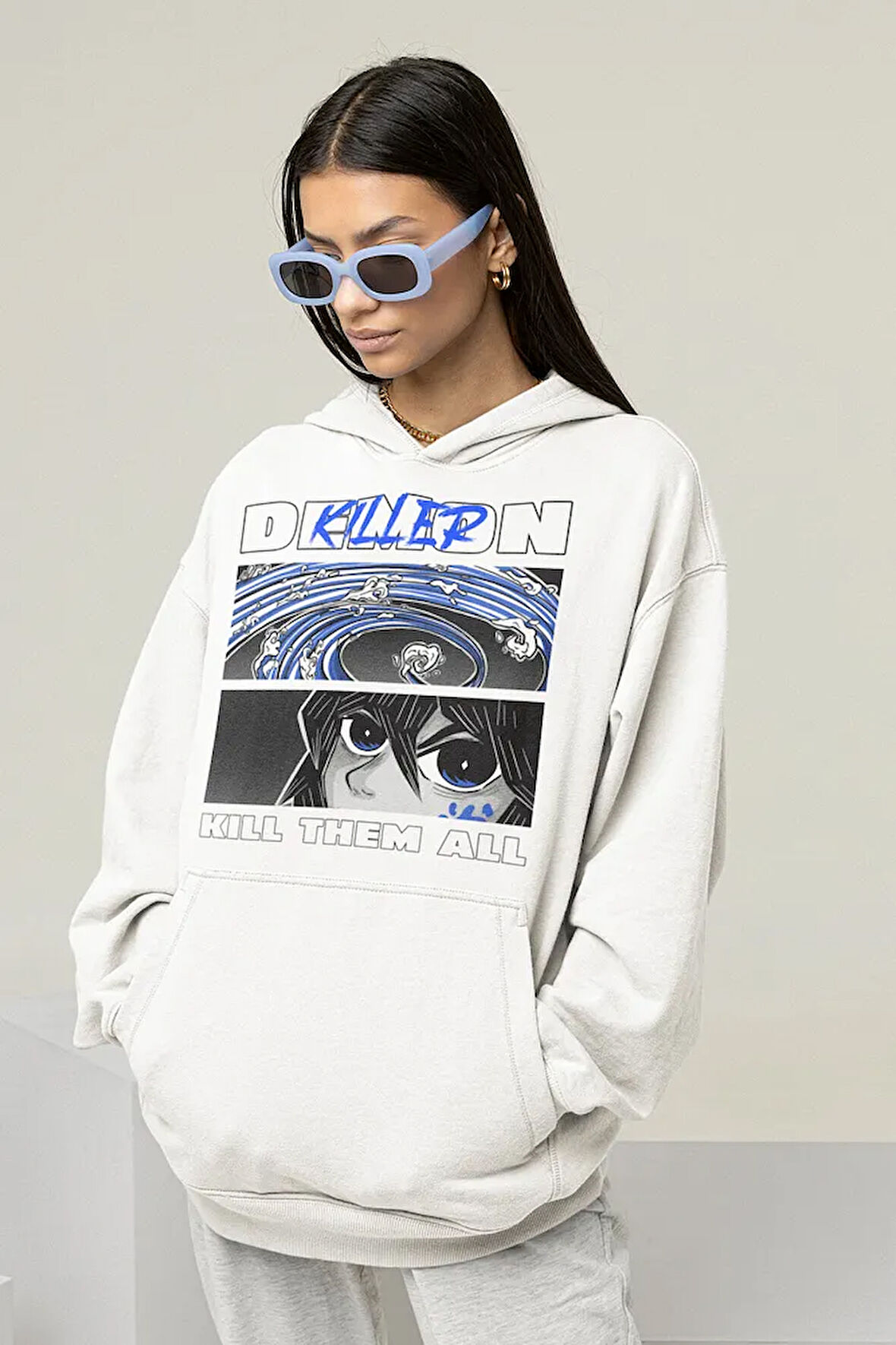 Demon Killer Baskılı Unisex Oversize Kill Them All Anime Hoodie