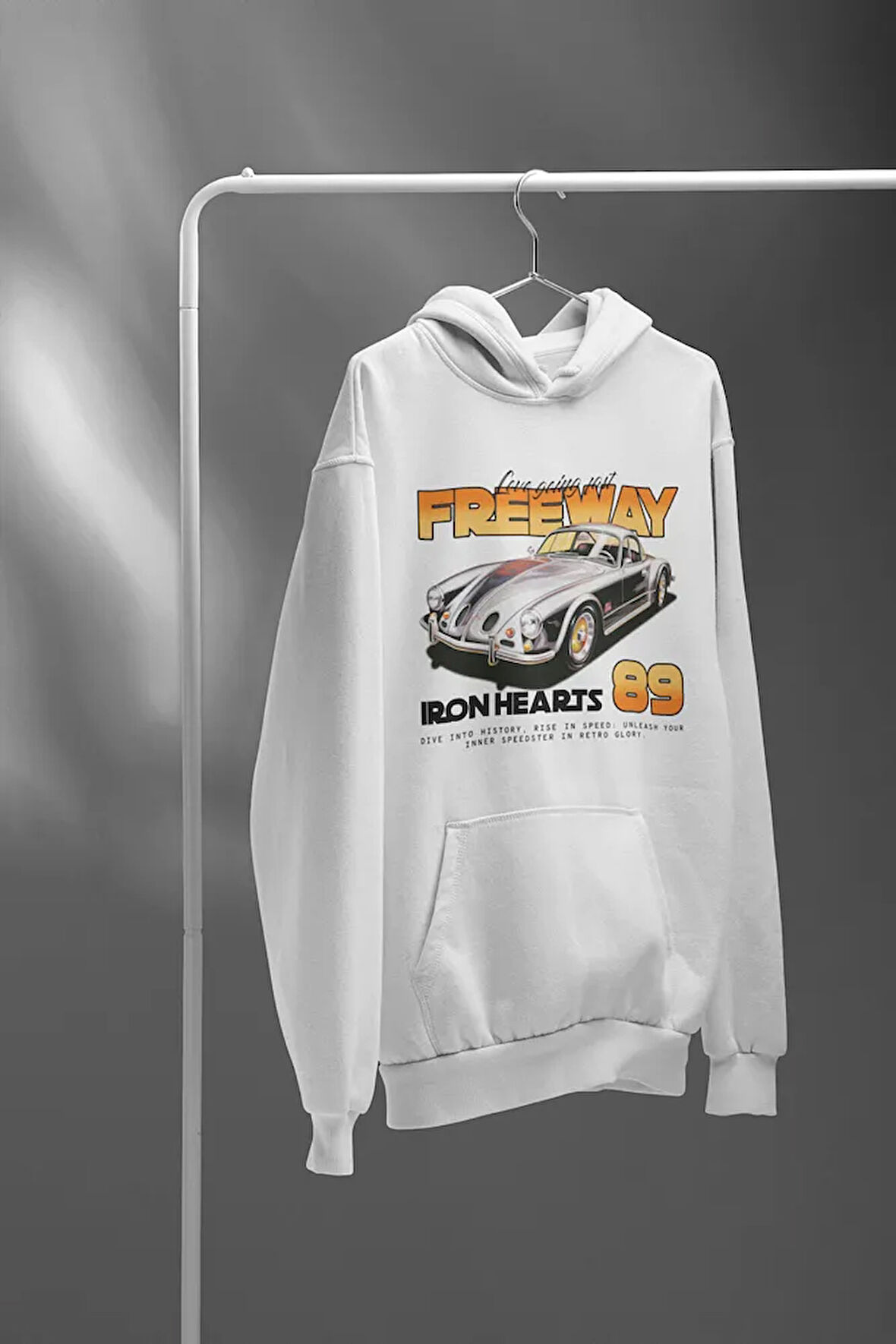 Freeway Iron Hearts 89 Baskılı Unisex Oversize Araba Hoodie