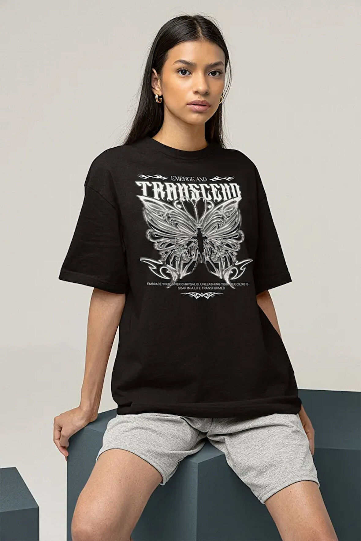 Emerge And Transcend Tasarım Baskılı Unisex Oversize Tişört