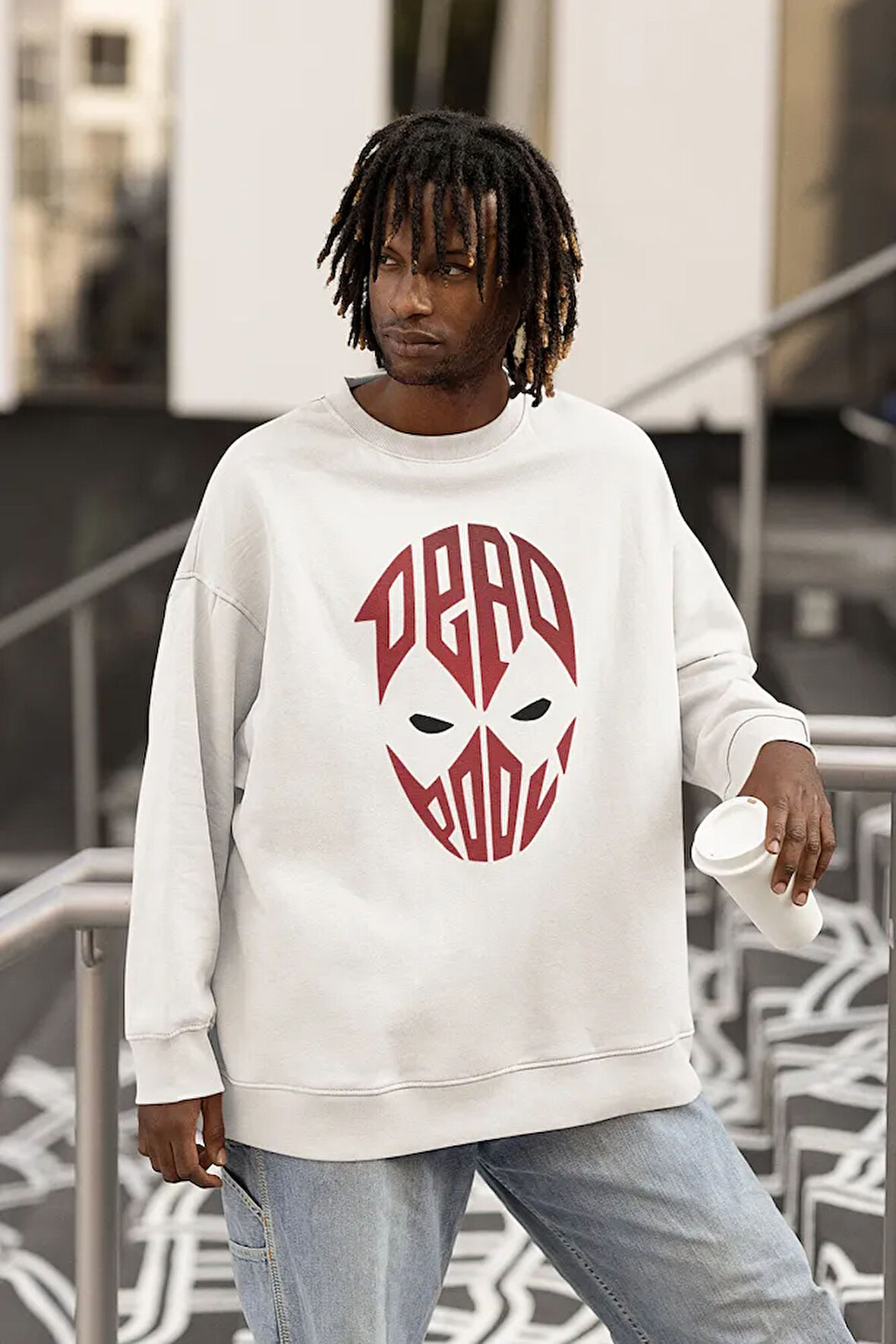 Deadpool Maske Baskılı Unisex Oversize Film Karakteri Sweatshirt