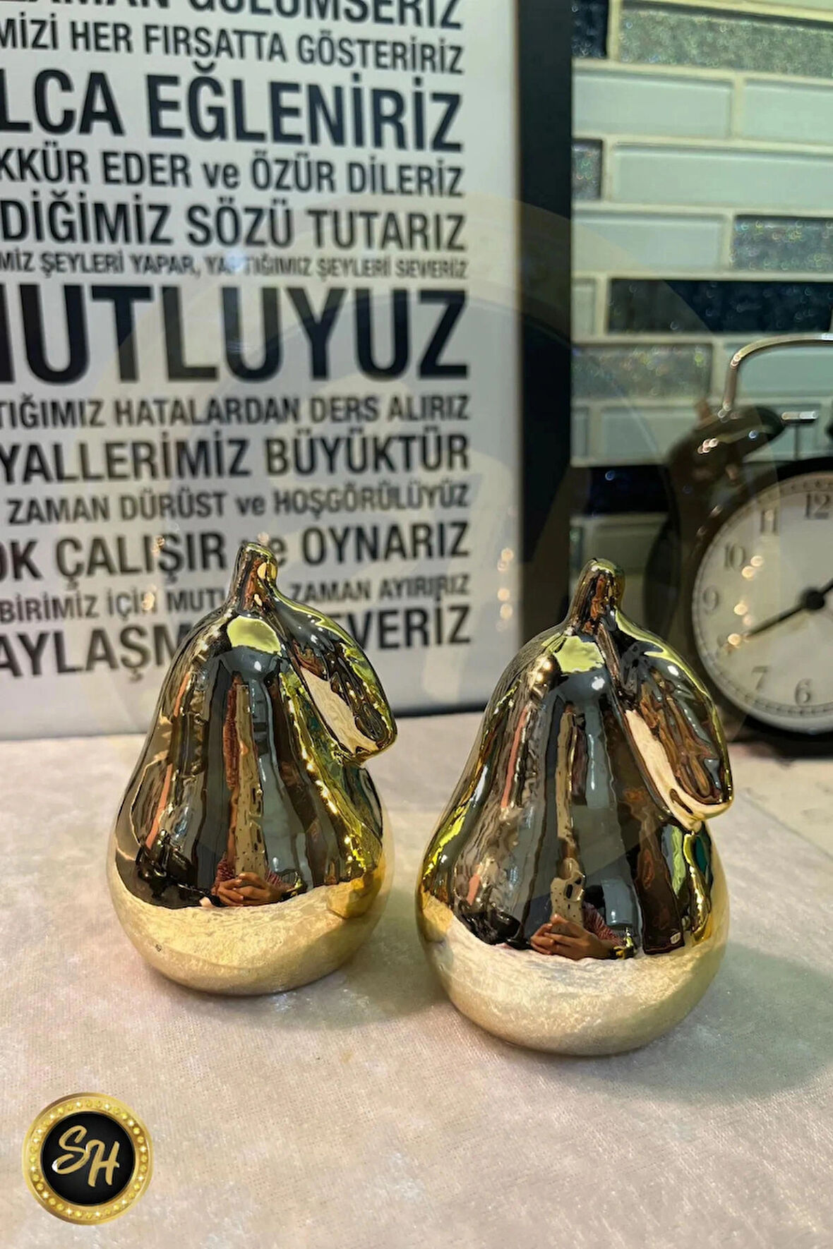 1-adet Küçük Boy Armut Biblo Gold Biblo Dekoratif Sunumluk Dekor