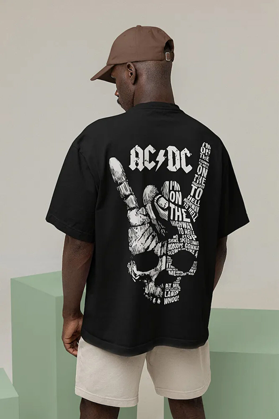 Unisex Ac Dc Rock Grubu Baskılı Tişört, Oversize Metal Müzik Grubu Tişört