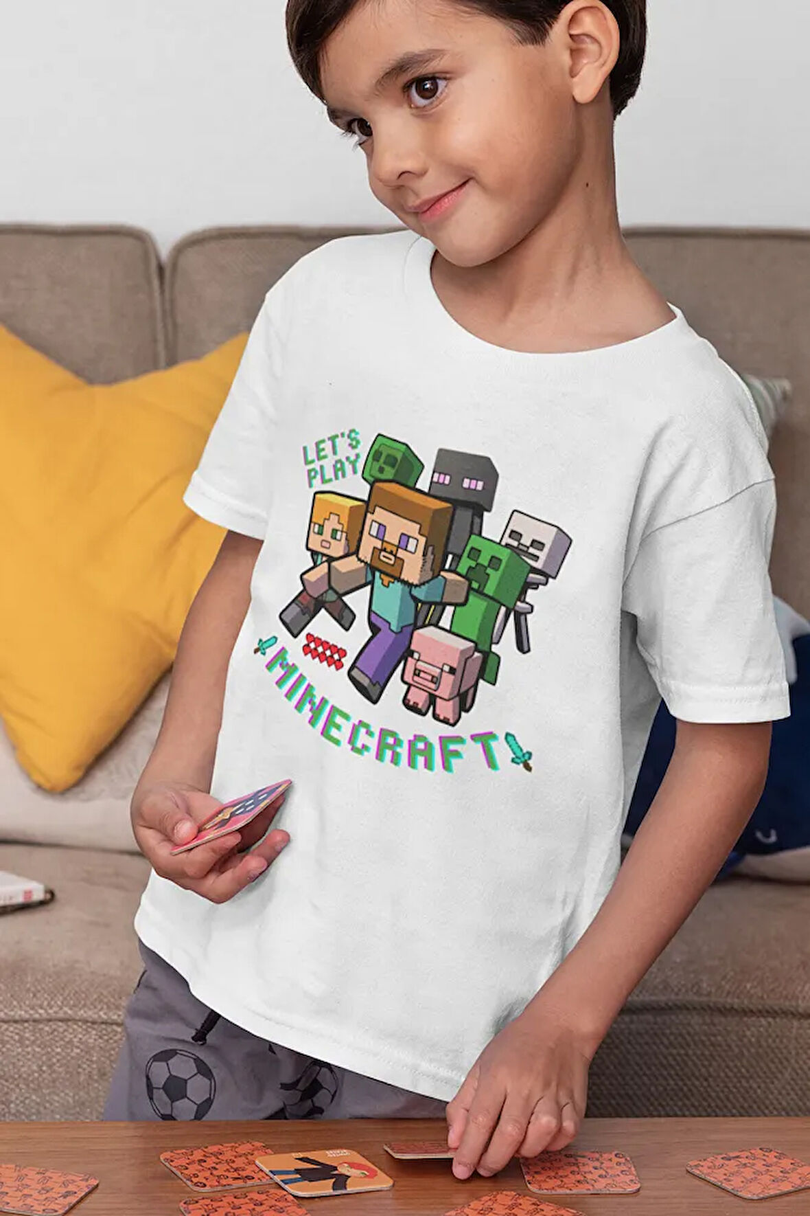 Minecraft Lets Play Baskılı Unisex Oyun Çocuk Tişört (1-12 YAŞ)