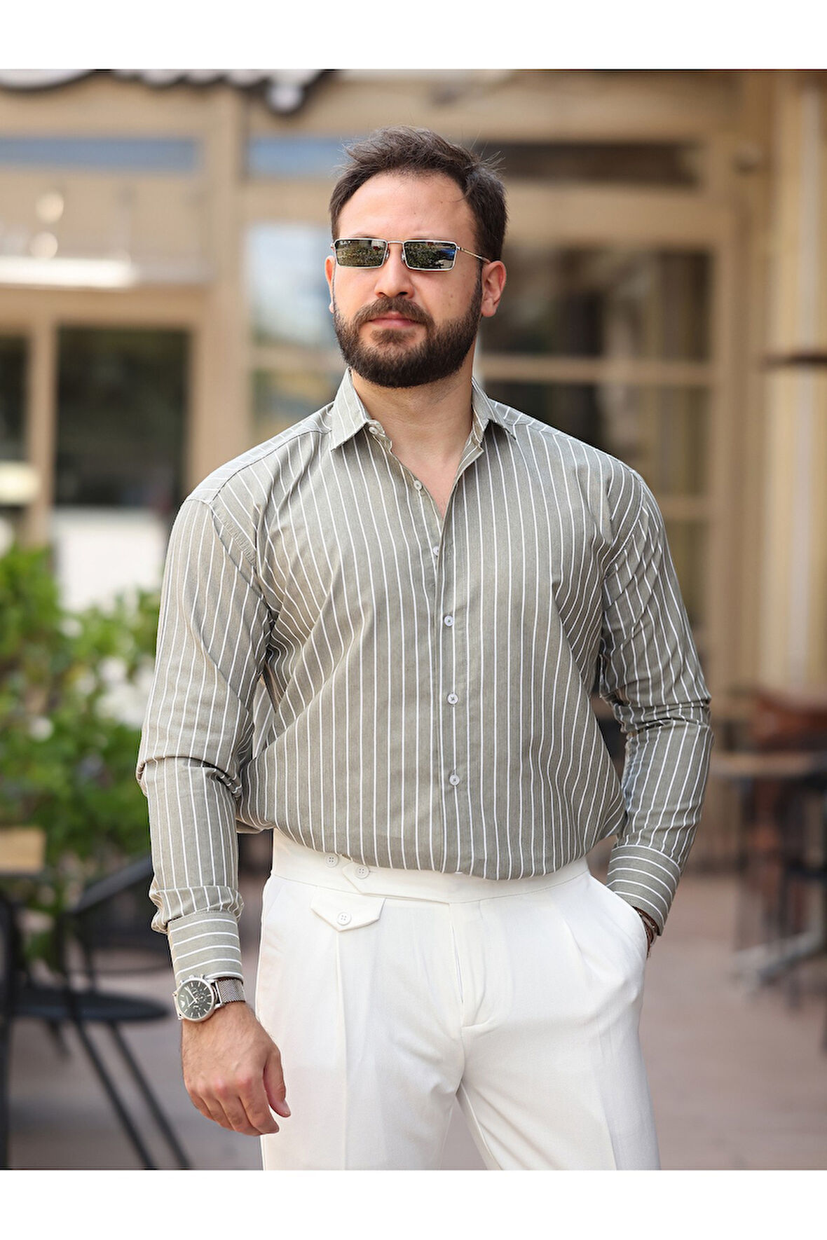 Çizgili Dik Yakalı Old Money Gömlek