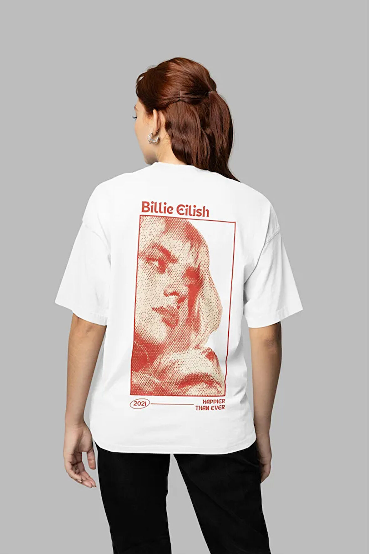 Tasarım Billie Eilish Baskılı Unisex Oversize Şarkıcı Tişört