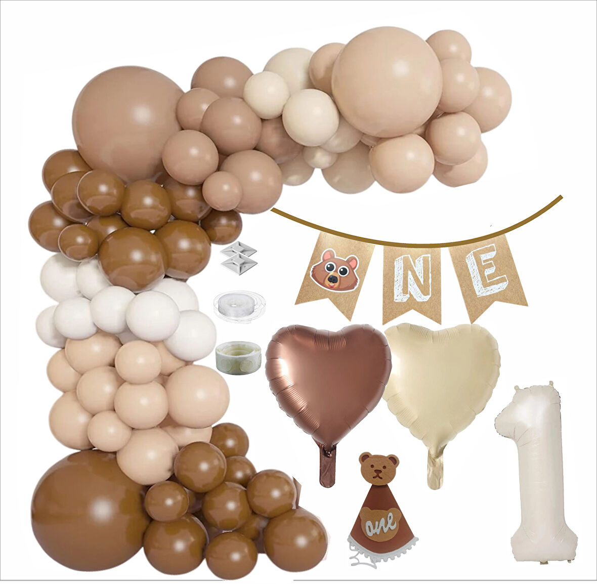 One 60 Balonlu, 1 Yaş Kalpli Set