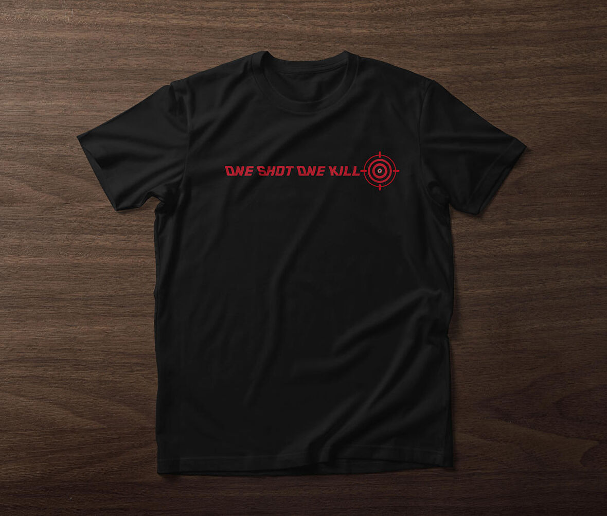 One Shot One Kill Yazı Baskılı Tasarım Kadın Erkek Regular Basic Tişört
