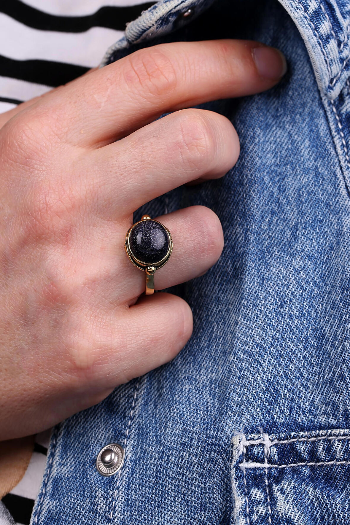 Doğal Taş Oniks Doğal Taşlı Ayarlanabilir Yüzük