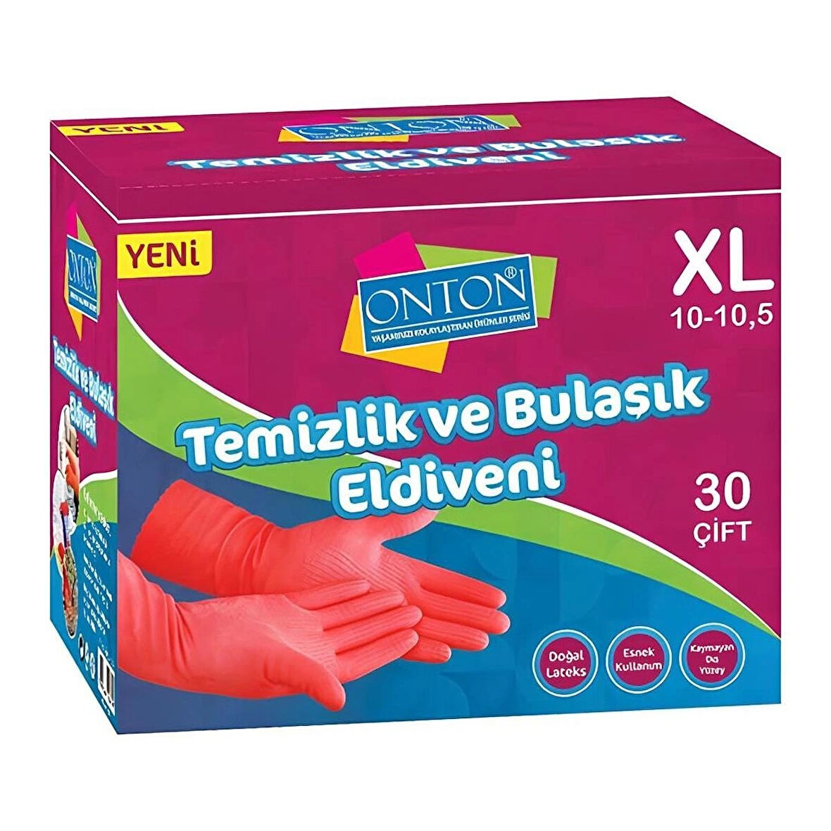 Onton Bulaşık ve Temizlik Eldiveni 30 Çift XL (10-10,5) Kırmızı Lateks