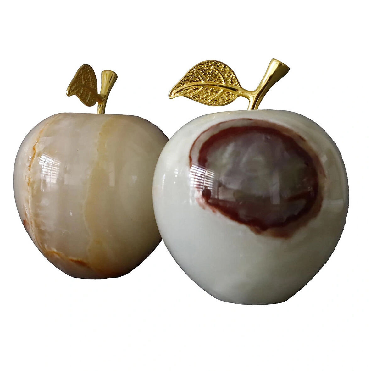  El Yapımı Oniks Doğal Taş Elma Biblo- 3 İnç – 2’li Dekoratif Set