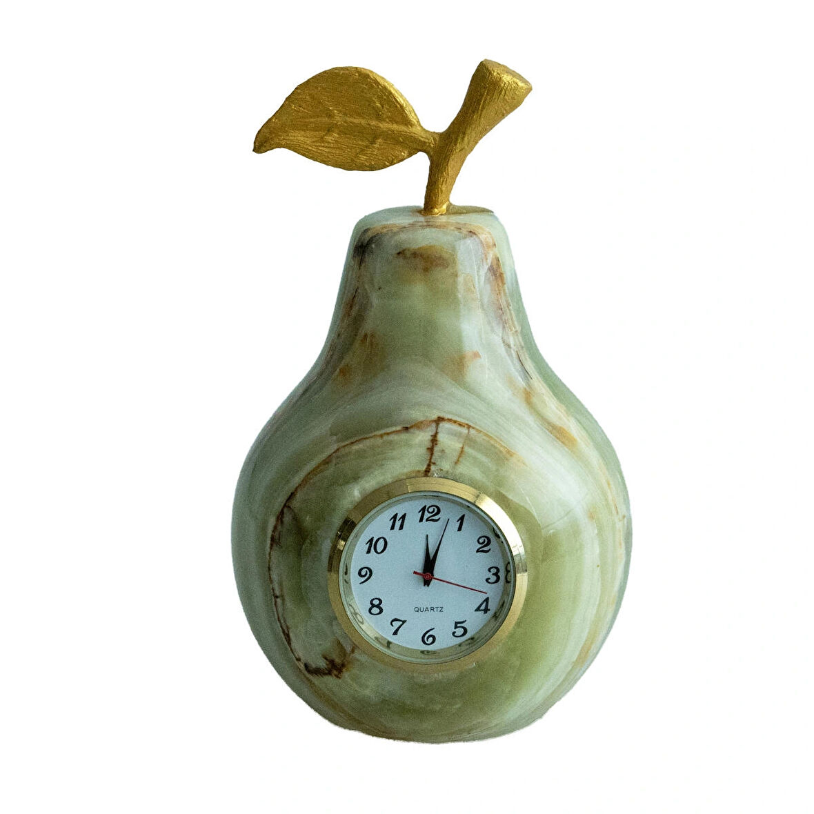 Dekoratif Taş Masa Saati - Armut Figürlü, Damarlı Akik Taşı Saat