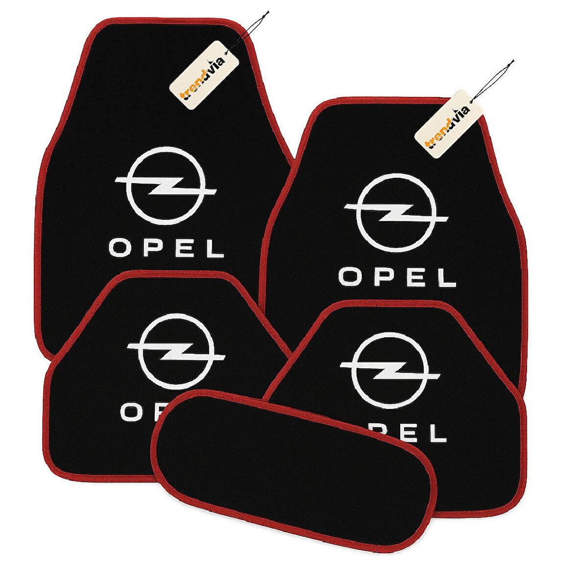 Siyah Kırmızı Renk Opel Logolu Araç Halı Paspas Seti – 5’li Kaymaz Oto Paspas Takımı