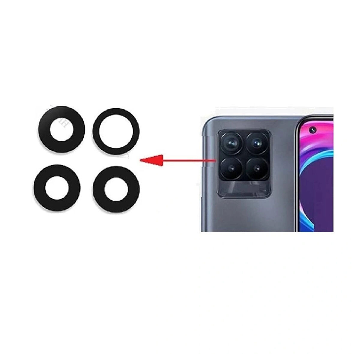 Realme 8 İle Uyumlu Kamera Camı 