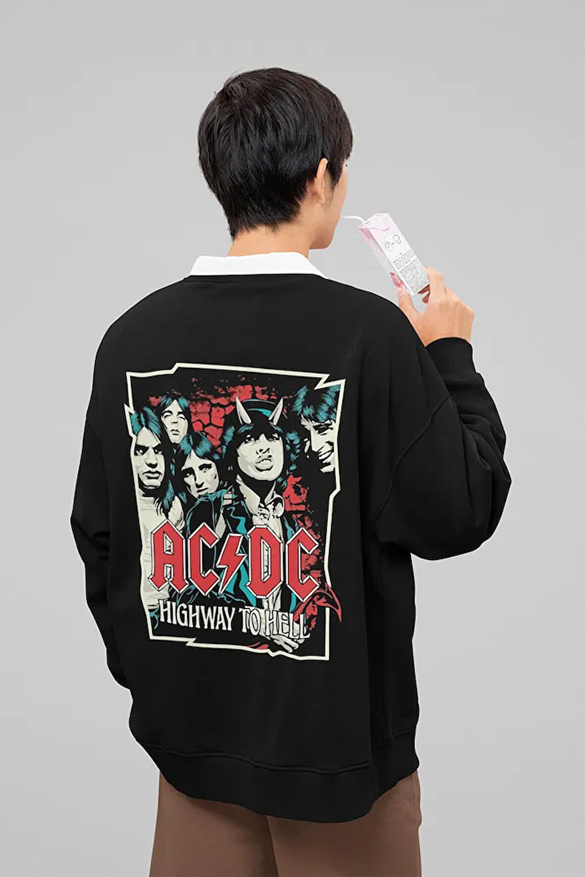 AC DC Müzik Grubu Baskılı Unisex Oversize Highway To Hell Rock Metal Sweatshirt