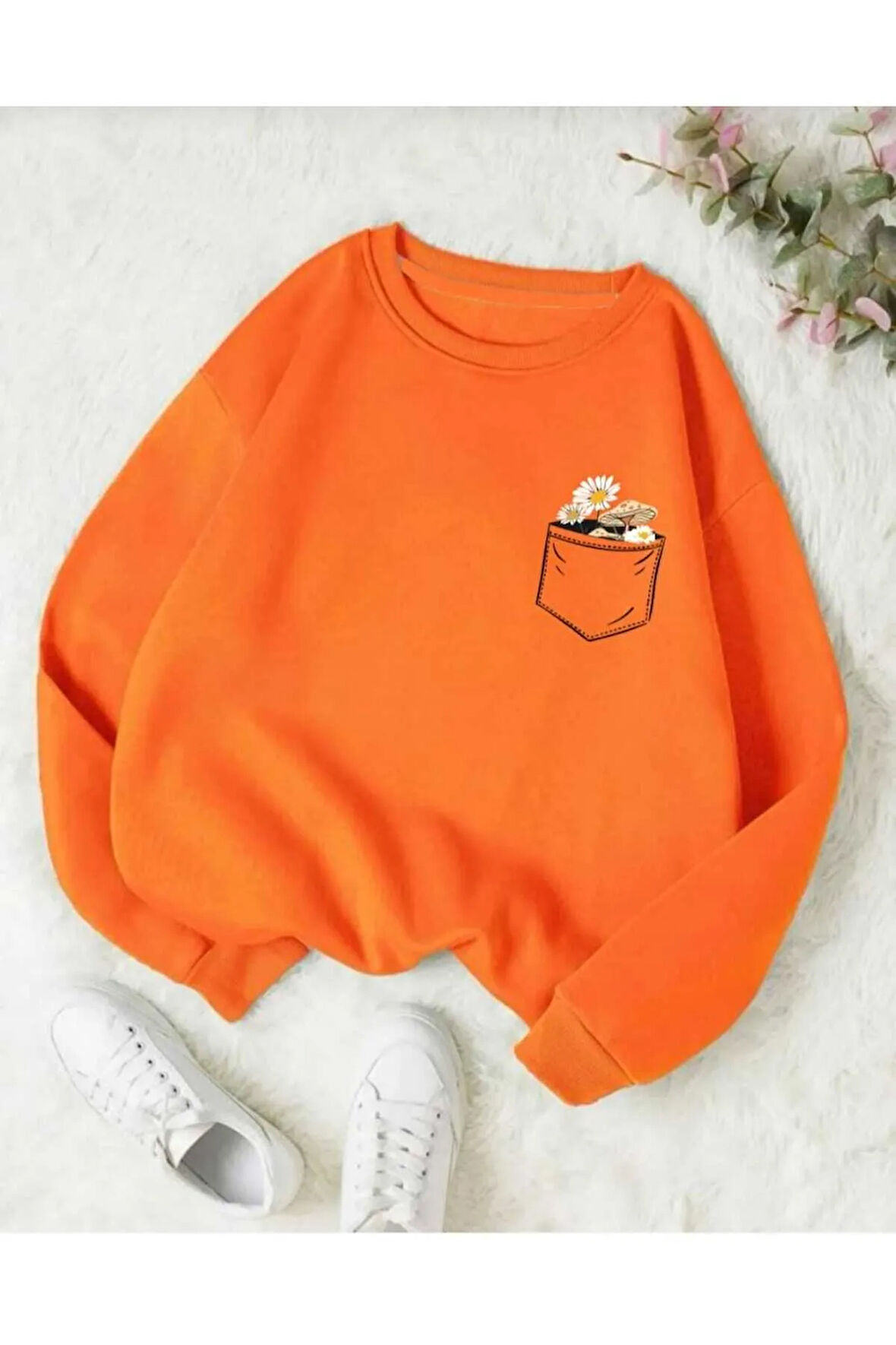 o yaka baskılı oversize unisex sweatşhirt