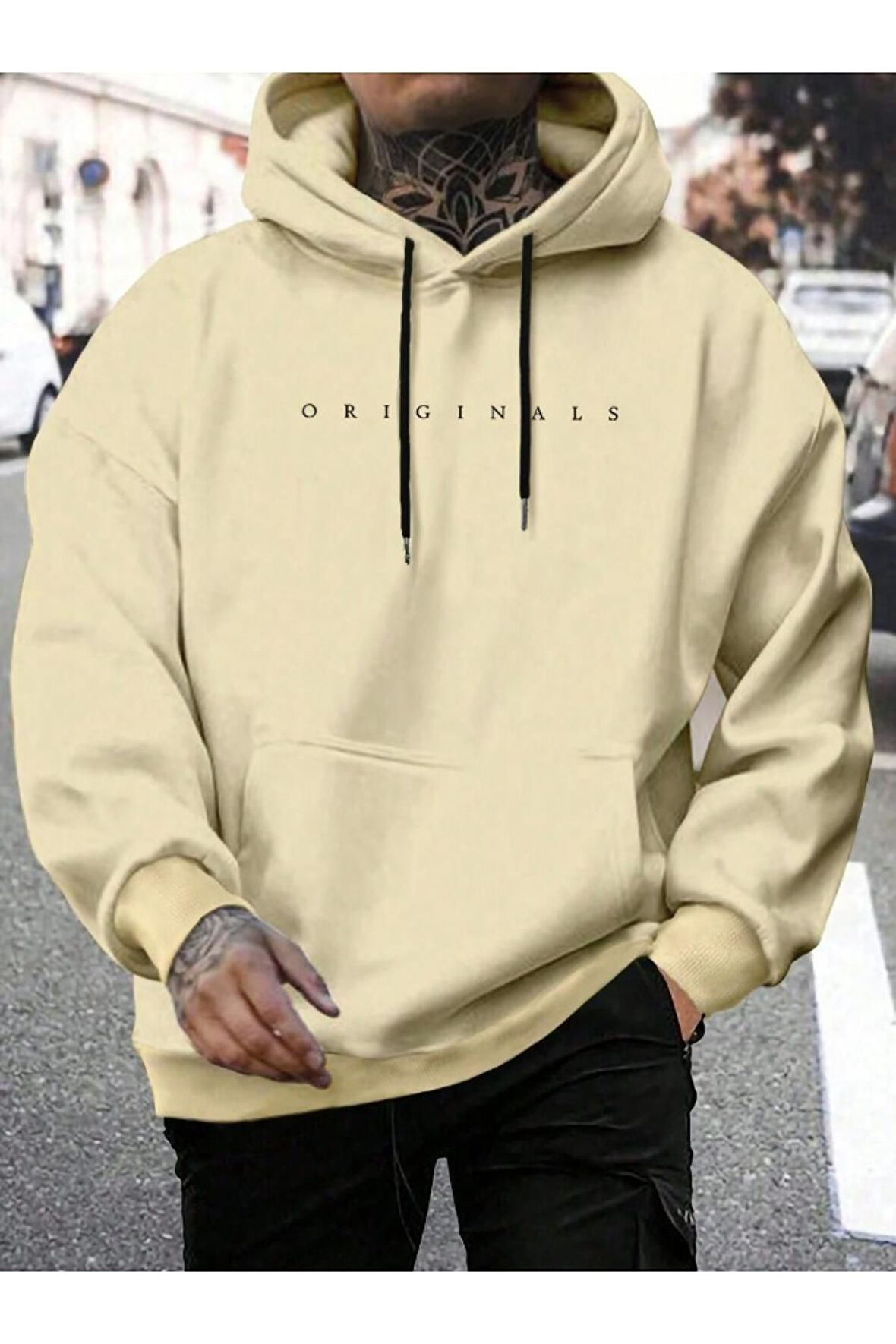 Erkek Originals Baskılı Oversize Kapşonlu Sweatshirt