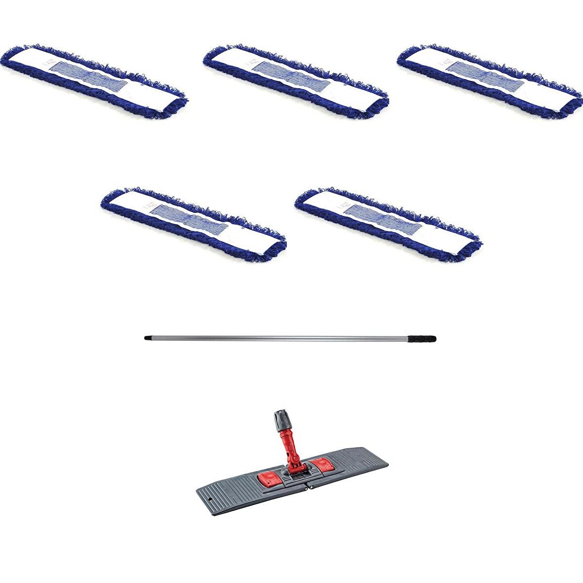 Orlon Mavi Statik Toz Mop Takımı Seti - 60 Cm. - 5 Adet Mop + Mop Tutucu + Sap - 1 Takım