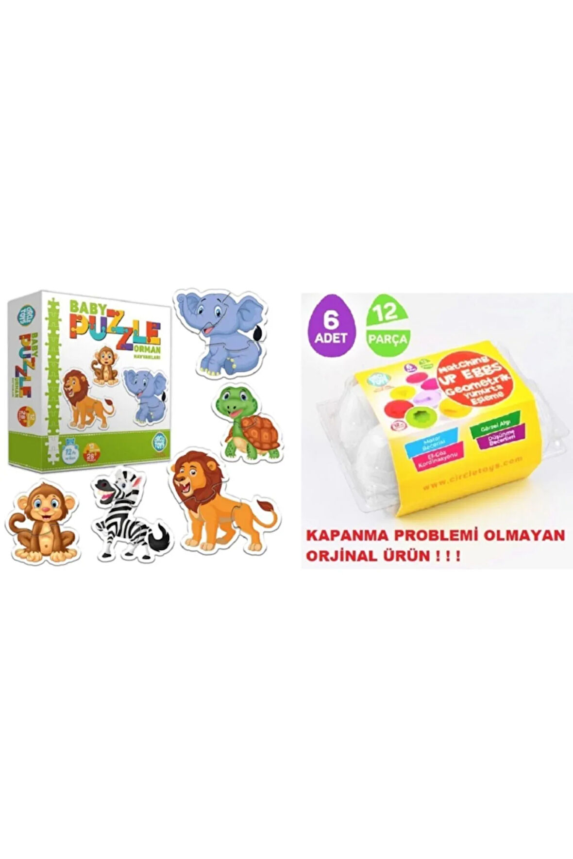 Circle Toys Baby Puzzle Orman Hayvanları - Geometrik Eğitici Yumurta Bultak 6 Lı