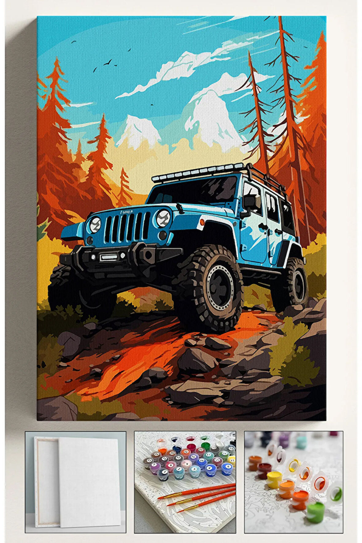 Sayılarla Boyama Çerçeveli Hobi Seti Numaralı Tuval Fırça Boya Dahil Kasnaklı 40X50 Cm ORMAN 4X4