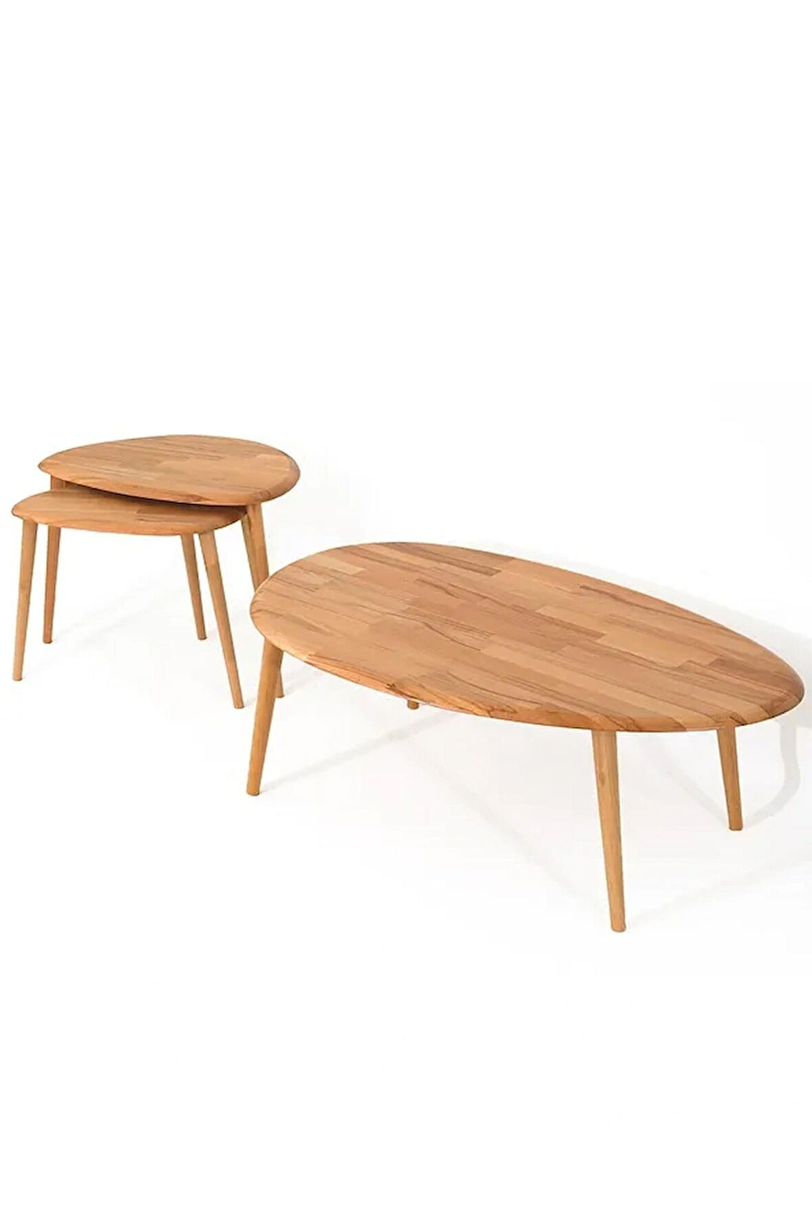 Fawdecor Asimetrik Masif Doğal Ahşap Orta Sehpa ve 2'li/3'lü Zigon Sehpa Set, Modern Masif Sehpa, Orta Sehpa ve 2'li Zigon Sehpa Set