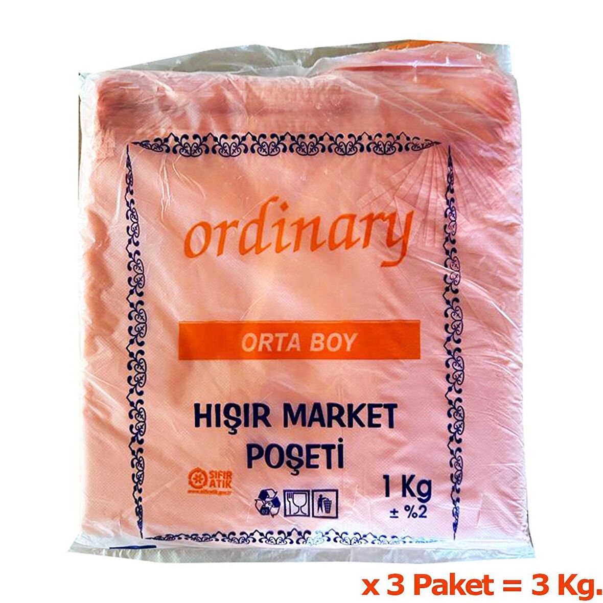 Ordinary Turuncu Market Poşeti Torbası - Hışır Atlet Poşet - Orta Boy - 26 x 50 Cm. - 3 Kg.