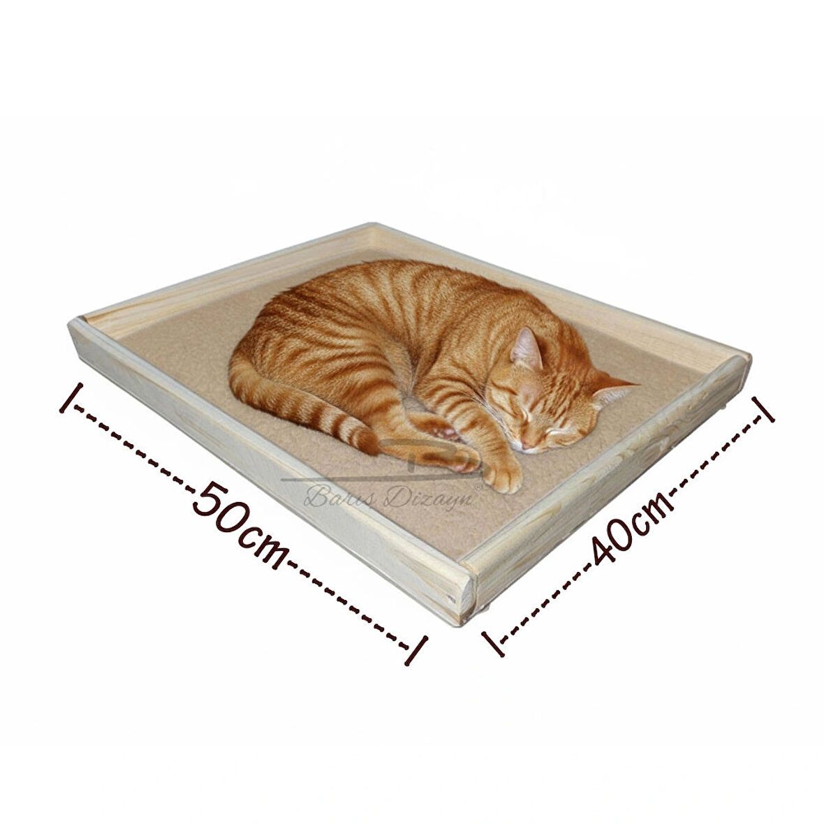 Barış Dizayn Doğal Ahşap Ortopedik Wellsoft Peluş Kedi Yatağı Yer Yatağı 40x50cm (2 renk)