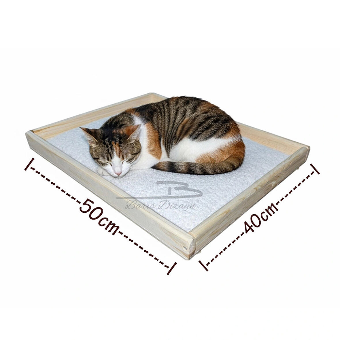 Barış Dizayn Doğal Ahşap Ortopedik Wellsoft Peluş Kedi Yatağı Yer Yatağı 40x50cm (2 renk)