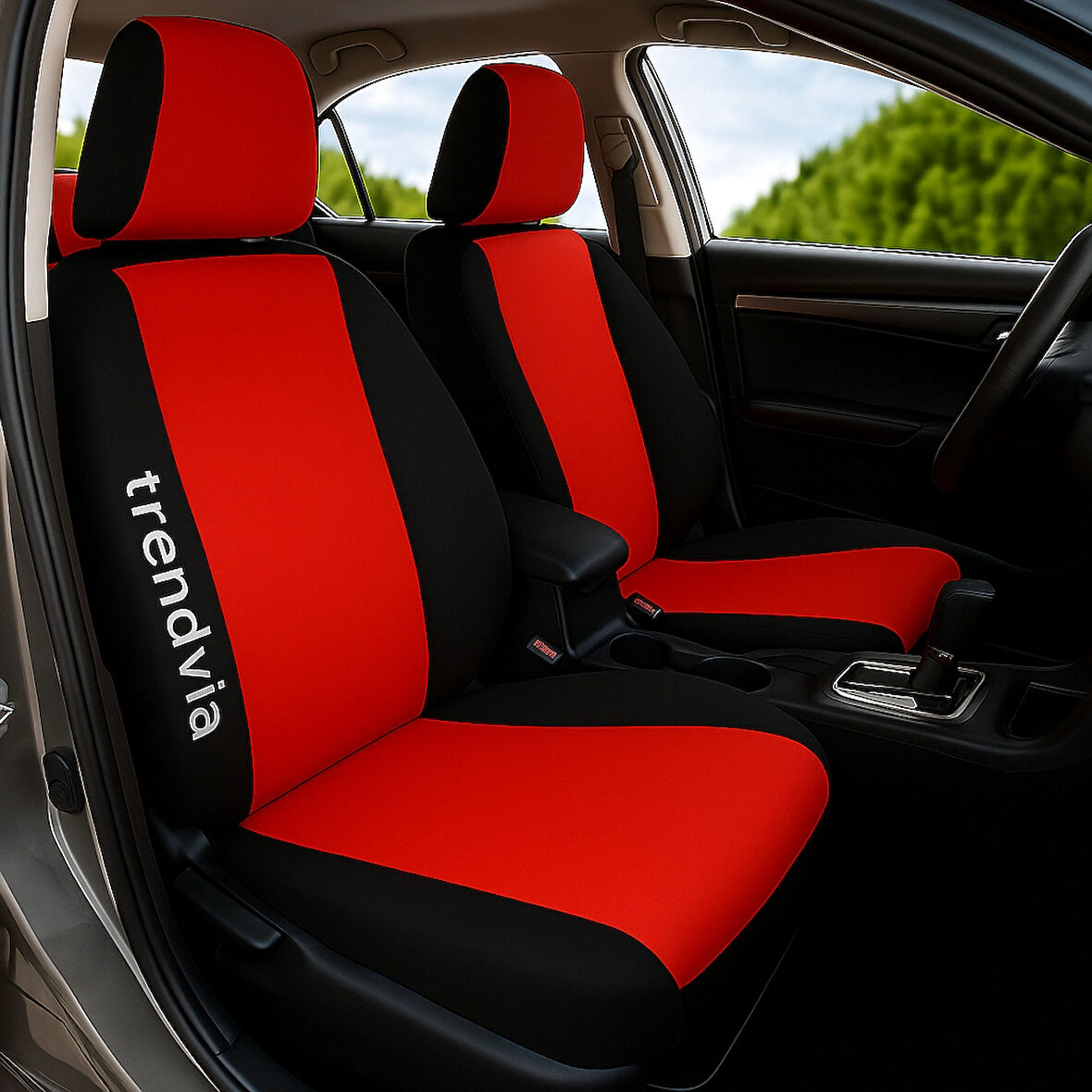 Kırmızı Siyah Ortopedik Şerit Oto Kılıfı Takımı - Tüm Koltuklara Uygun
