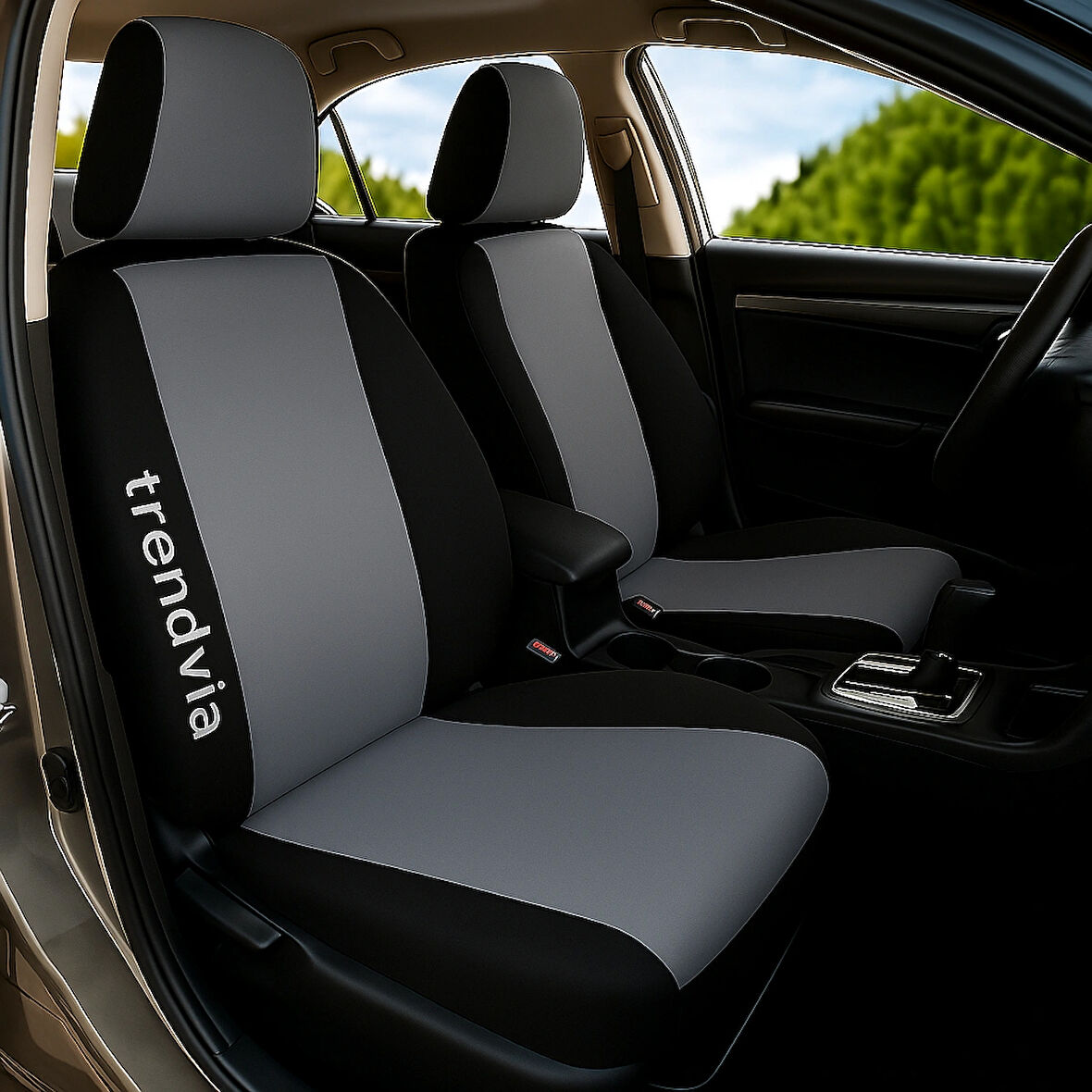 Gri Siyah Ortopedik Şerit Oto Kılıfı Takımı - Ön Arka Koltuklara Uyumlu