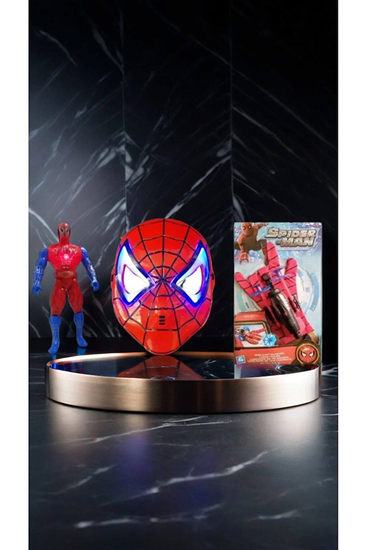 Büyük Set Işıklı Örümcek Adam Işıklı Maske Ağ Atan Eldiven Eğitici Oyuncaklar