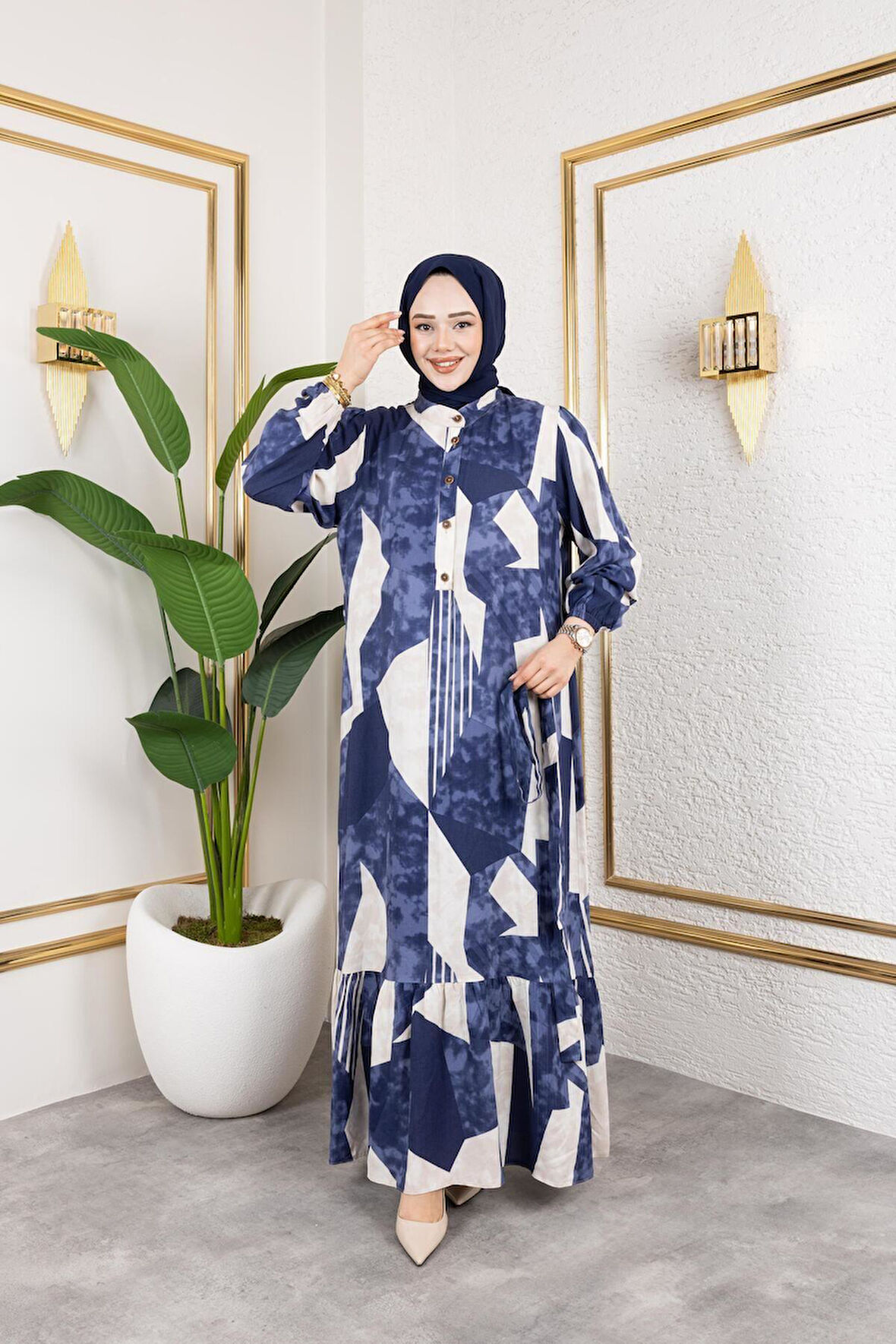 Kadın Kuşaklı Viskon Tesettür Elbise