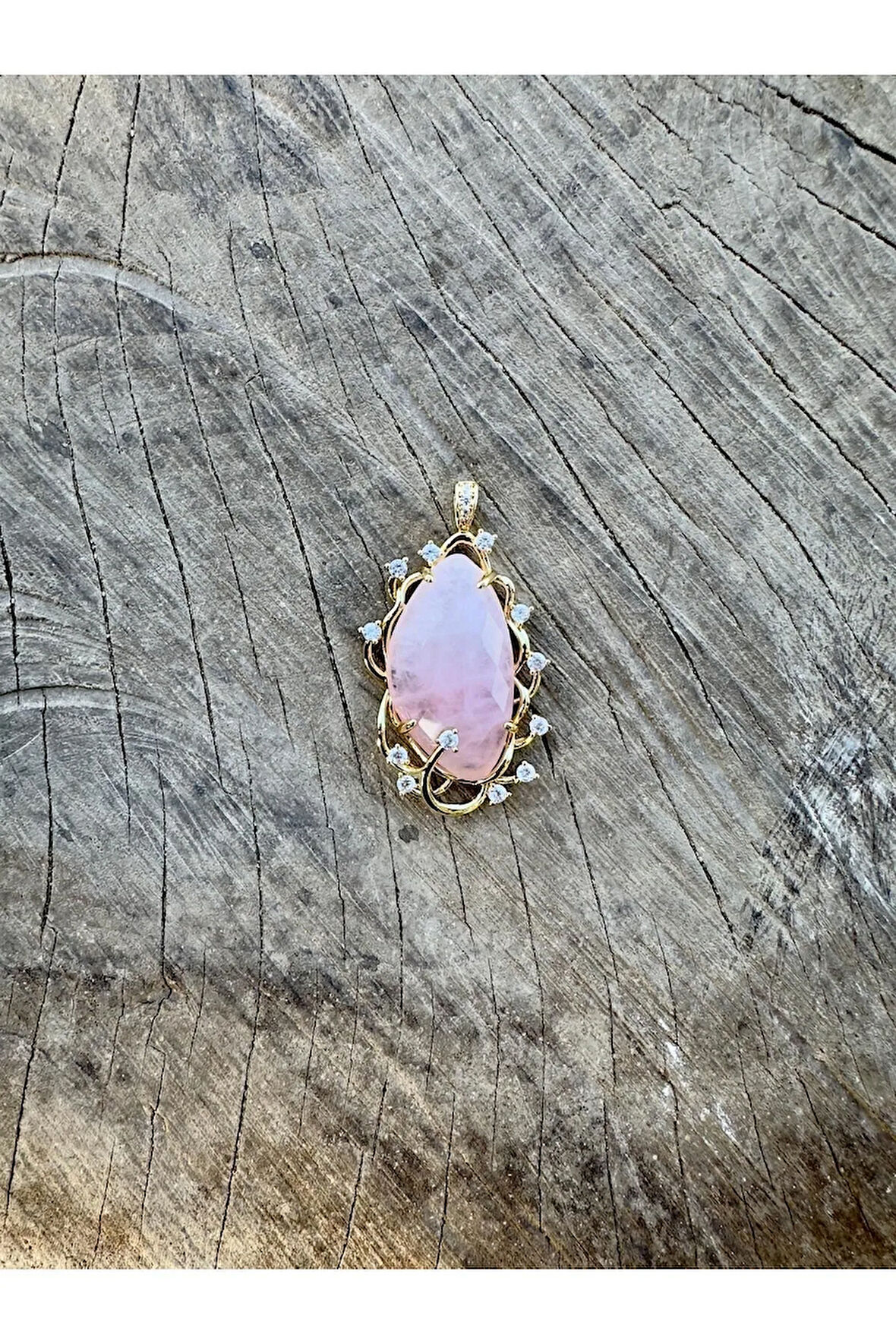 Doğaltaş Otantik Pembe Kuvars Taşı Kolye Kararmaz Zincirsiz