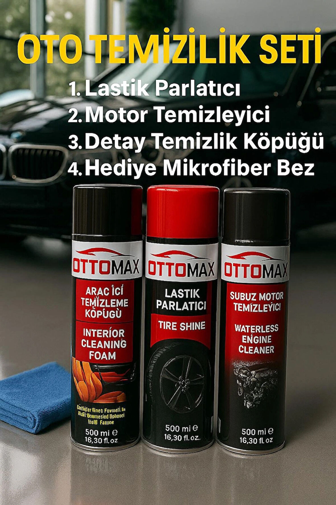 Oto Temizlik Seti – 4 Parça Profesyonel Araç Bakım Paketi
