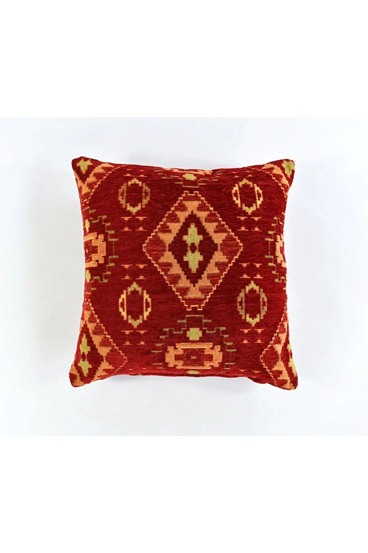 Kilim Desenli Dekoratif Yastık Kılıfı Çift Taraflı Şönil Dokuma Gizli Fermuarlı Etnik Kırlent Kılıfı