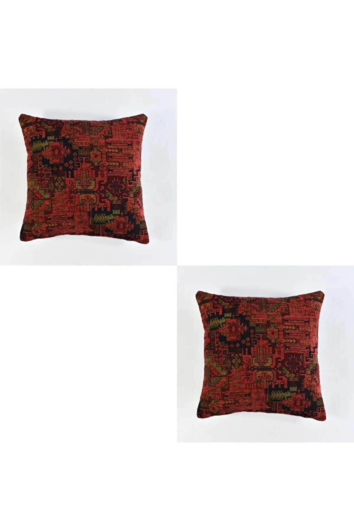 Kilim Desenli Dekoratif Yastık Kılıfı 2'li Çift Taraflı Şönil Dokuma Gizli Fermuarlı Kırlent Kılıfı