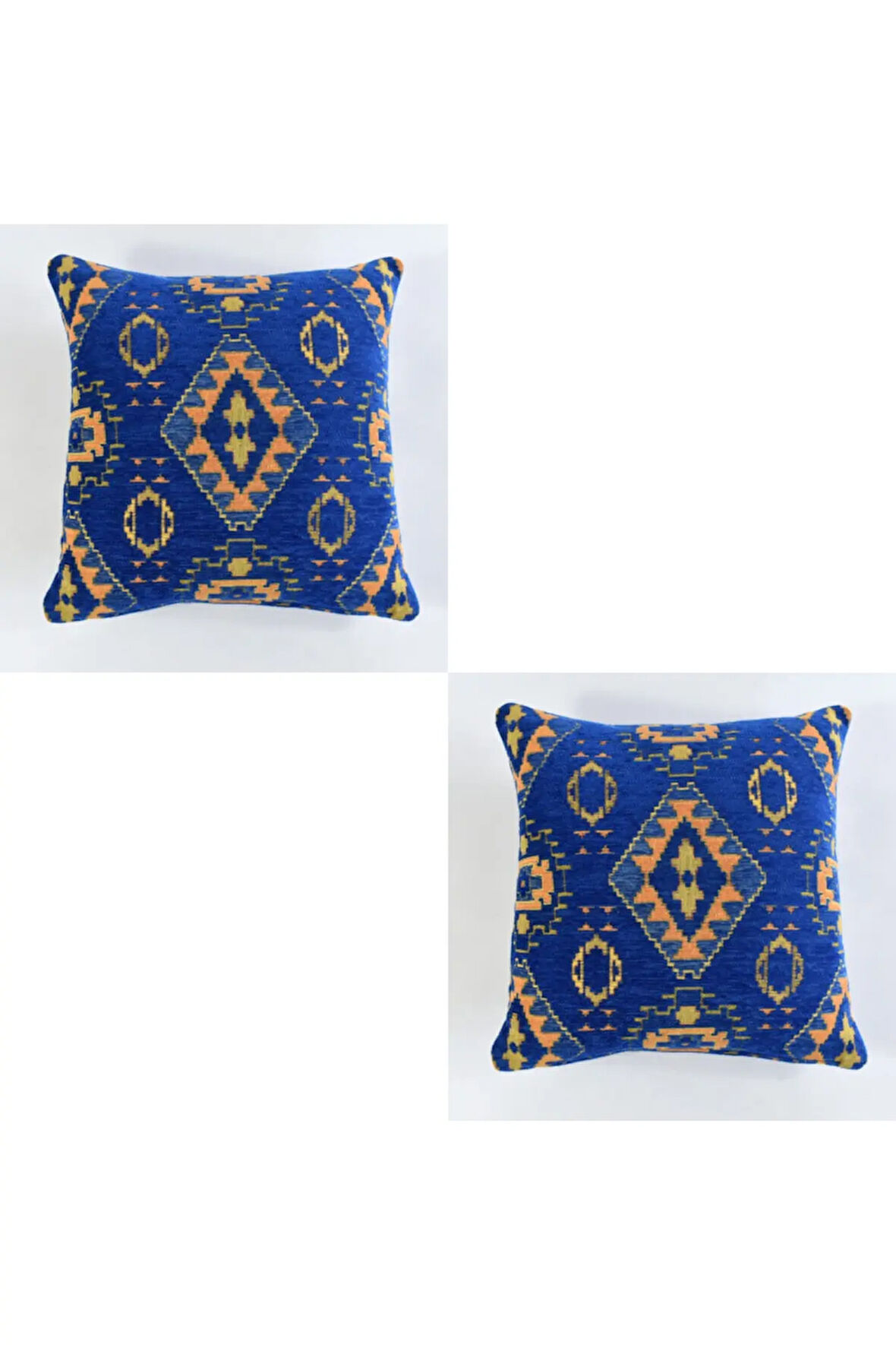 Kilim Desenli Dekoratif Yastık Kılıfı 2'li Çift Taraflı Şönil Dokuma Gizli Fermuarlı Kırlent Kılıfı